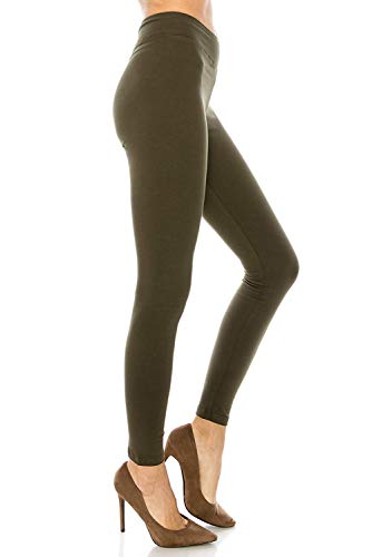 J. Ann Fashion Women's Cotton Footless Long Leggings (Many Size/Color) (Large, Olive)