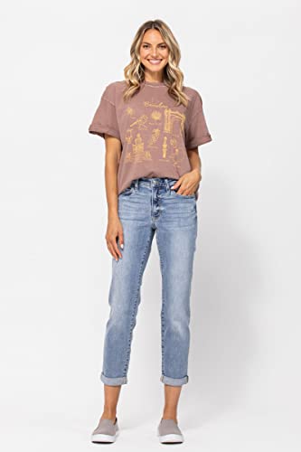 Judy Blue Mid-Rise Bleach Wash Boyfriend Jean - 82335 (14W) Blue2