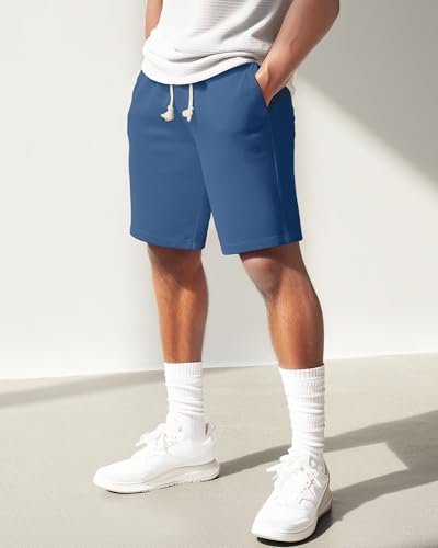 Zengjo Mens Sweat Shorts with Pockets, Cotton Knit Lounge Jogger Athletic Short Pants 9" Inch Inseam Drawstring Elastic Waist2