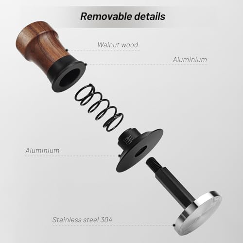 NOTSEK Coffee Tamper, Spring Loaded 54mm Tamper with Ripple Base, Walnut Wood Tamper Tool with 304 Stainless Steel Base for Sage Portafilter - Image 5
