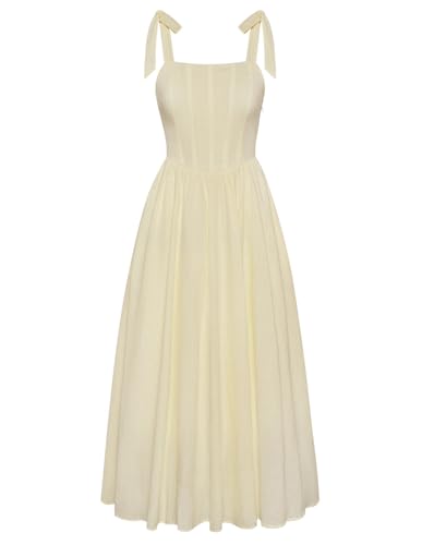 Scarlet Darkness Women Renaissance Sleeveless A Line Sundress Square Neck Flowy Dress Apricot M