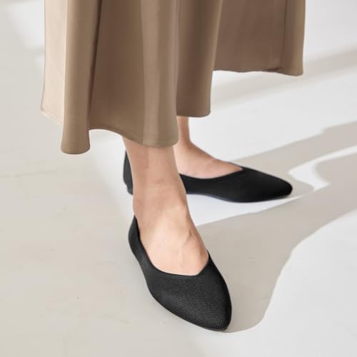 Image of Women Flats Non Slip Work Shoes,Slip-On Pointed Toe Knit Ballet