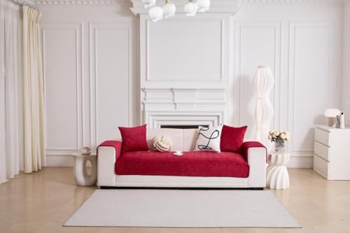 Image of HOMETHREADS Innovative Premium Velvet Sofa Cover Mat with PVC Backing for Non-Slip Comfort | (Maroon Vrsh, 2 Seater Small | 70x120cm)
