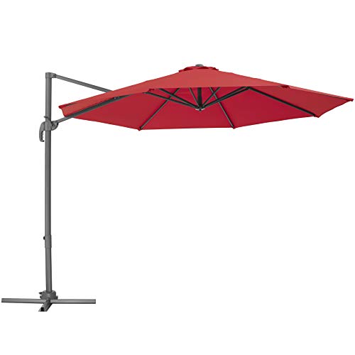 TecTake 800684 - Parasol Excéntrico de Jardín, Mástil de Aluminio con Manivela, Protección UV 50+, 6 Niveles de Inclinación, Ø 300 cm (Burdeos | No. 403135)