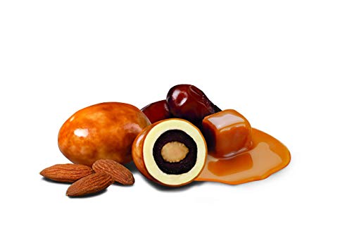 Tamrah Caramel Chocolate Dates and Almonds Zipper Bag 100gm. Ideal for Sharing, Gifting, Kids’ chocolate, Perfect for any Occasion.