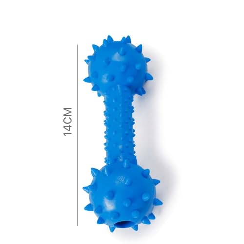 Image of Durable Chew Toy Dumbbell for Dogs and Cats - Durable Soft Natural Rubber Squeaky Spiky Dumbbell |Dental Teething Cleaning Chew Toy(Blue)