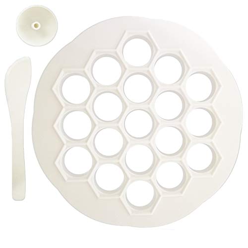 Russian Ravioli Maker Mould 19 holes Food Grade Plastic Pelmeni Mould Dishwasher Safe Pelmeni Pierogi Maker with Plastic Form and Stuffing Spoon Durable and Easy Clean 100 BPA Free