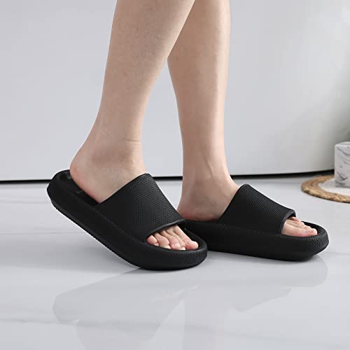 Shevalues Pillow Soft Slide Sandals For Women Men Non-Slip Shower Shoes Bath Slippers Summer Beach Slides, Black 39-40 #TOP1