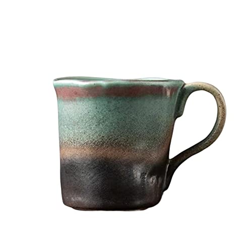 YlobdolY Taza de café de cerámica pequeña de 200 ml con asa, hecha a mano, taza de té vintage, tazas de café con leche multicolor de esmalte reactivo rústico para oficina y hogar, verde azulado