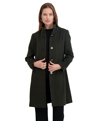 Image of TAHARI Women's Slim Fit Soft Wool Blend Walker Coat With Pu Trim, Stretch Lining & Front Button Closure