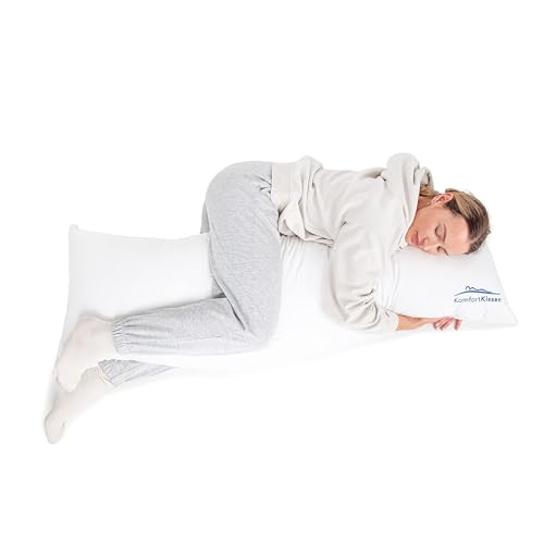 MKS Almohada para dormir de lado con funda de algodón de 150 x 50 cm, cojín cómodo de primera calidad para dormir de lado, con cojín interior, cojín de abrazo, certificado Oeko-Tex, almohada para