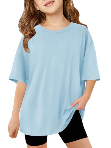 Image of Haloumoning Girls Short Sleeve T-Shirts | Kids, Summer,Girls shirts,Oversized t shirts,Girls T-Shirts,Oversized Tops, Casual Crewneck, Basic Tees 5-14Y