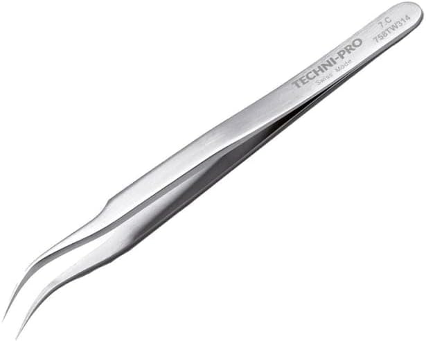 Techni-Pro 758TW314 - High Precision Tweezers, Style 7, Carbon Steel, Curved, Very Fine, 4.7'