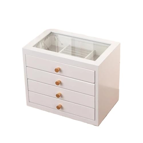 リングボックス 木製 ジュエリーボックス 透明 引き出し リング ネックレス ブレスレット ジュエリーボックス オーガナイザー トレイ ディスプレイ イヤリング アクセサリー 収納 リングボックス ジュエリー用 ホワイト 4