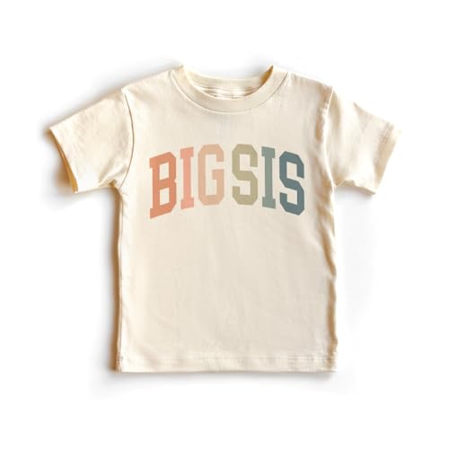 Boho Varsity Big Sis Shirt - Retro New Big Sis - Gift For Girl Sibling Reveal Announcement Tshirts - Natural Toddler Youth Tee