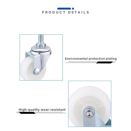 Roue universelle M6 en PP blanc pour chariot d'outils et support de stockage 4pcs
