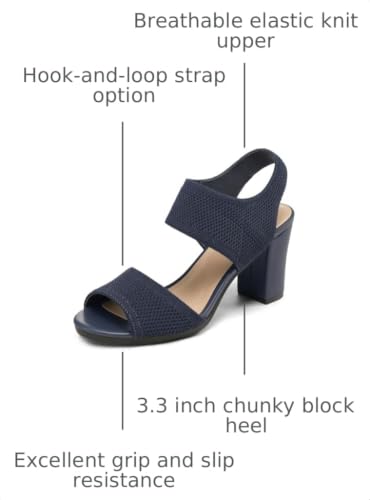 Image of mysoft Women's Chunky Block High Heels Slingback Open Toe Heeled Sandals | Casual Wide Width Fit, 3.3 Inch Heel, Elastic Knit Upper, Hook-And-Loop Atrap, Non-Slip Sole, Wedding Party Dress Shoes