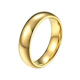 TIEHOKTW Anillos de boda chapados en oro para él grabados, cúpula de tungsteno de 6 mm, anillos de compromiso pulidos para hombres, talla J 1/2