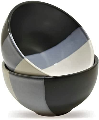 Mirakii 550 ml White and Black Multipurpose Ceramic Bowl, Set of 2 Large Bowls Perfect for Serving