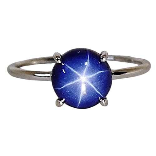 VINAYAK JEWELLERS Minimalist Blue Star Sapphire Ring 925 Sterling Silver