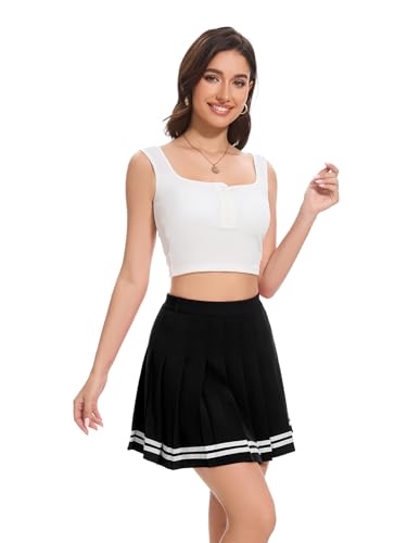 Image of Shestellar Stretchy Short Pleated Skirts for Women Cheerleader Uniform High Waist A-line Mini Skirt Black White Strip 3XL