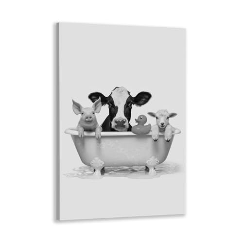 Funny Kids Bathroom Wall Art, Animals in The Bathtub Canvas