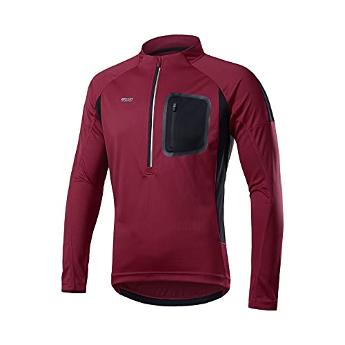 ARSUXEO Maillot de Ciclismo Jersey Hombre Manga Larga Bicicleta de Montaña Camisa Bicicleta Ropa 4 Bolsillos 6032 Rojo Oscuro M Cover
