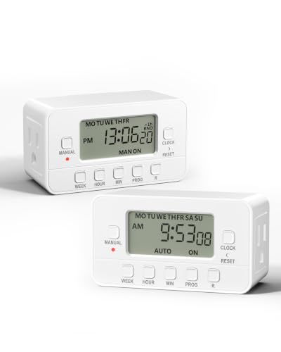 BN-LINK 7-Day Heavy Duty Digital Timer with Dual Outlet, LCD Display, 3-Prong Programmable Design...