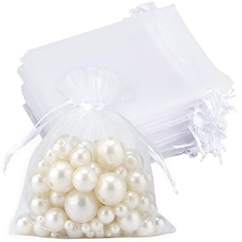 jijAcraft Organzasäckchen Klein Hochzeit Organza Beutel 7 * 9CM, 50 Stück mit Kordelzug, Bonbons Geschenk Schmuckbeutel (Weiß) Cover