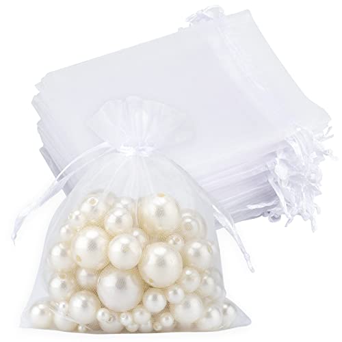 Organzasäckchen Hochzeit Organza Beutel 10 * 12CM, 50 Stück mit Kordelzug, Bonbons Geschenk Schmuckbeutel (Weiß) Cover