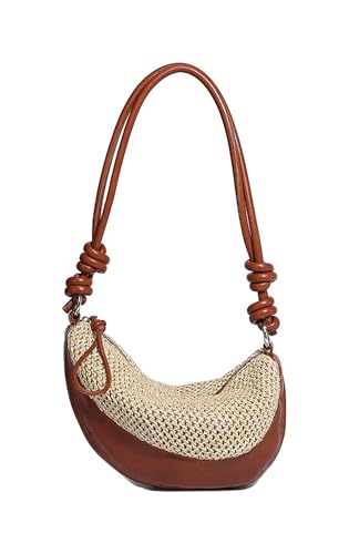 Women's Straw Purse Beach Bag Cute Summer Crossbody Weave Shoulder Bag Designer Crescent Handbag Commuter Work Bag