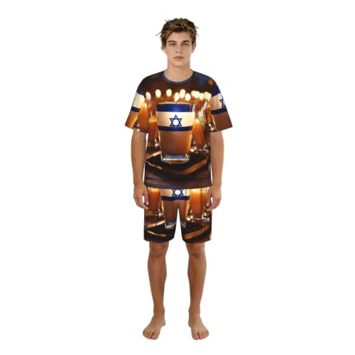 Pyjama court pour homme imprimé drapeau israélien en maille douce