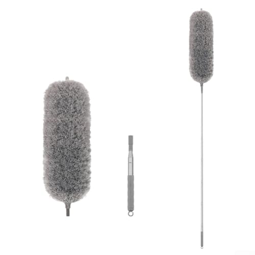 Plumero retráctil para uso doméstico con cabezal de microfibra que captura el polvo sin rociar ni dispersar residuos (2,8 m)