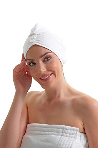 Hair Towel For Women - 100% Organic Turkish Cotton Hair Towel Wrap For Women (White) #TOP6