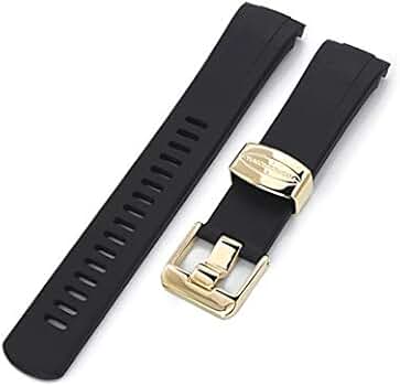 Amazon.co.jp: 22mm 時計ベルト NBRラバー ブラック IPゴールド