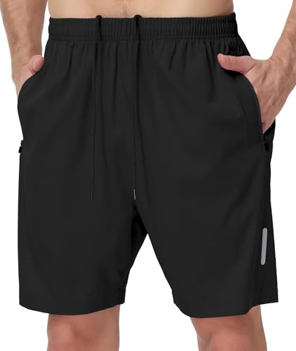 UUMIAER Mens Athletic Gym Shorts 7' Utra-Light Quick Dry Running Workout Basketball Shorts with Zipper Pockets Sports Tennis Black