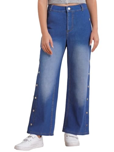 Hansber Girls Wide Leg Baggy Denim Jeans Long Bootcut Pants with Back Pockets for School Party Casual Daily Wear