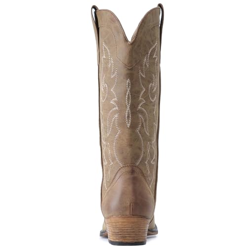 IUV Cowboy Boots for Women Mid Calf Fashion Cowgirl Boots with Embroidery Western Snip Toe4