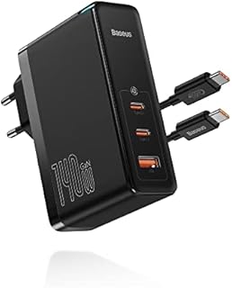 Baseus Ładowarka USB typu C, 140 W, 3 porty PD 3.1, PPS, szybka ładowarka z GaN, adapter do MacBooka Pro/Air, iPhonea 15/14/13/12, iPada Pro, Galaxy S23, laptopa, SteamDeck itd., 2 x USB-C + 1 x