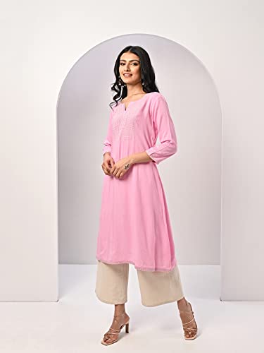Image of rangita Rayon Calf Length Embroidered A-line Kurti for Women | Kurta for Women