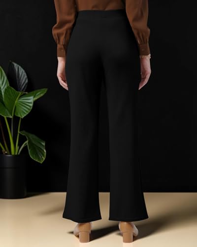 Image of Women Solid Flared Trousers Pack of 2 | High Waist Stretchable Office Pants for Women | Formal Bell Bottom Palazzo Trouser Combo