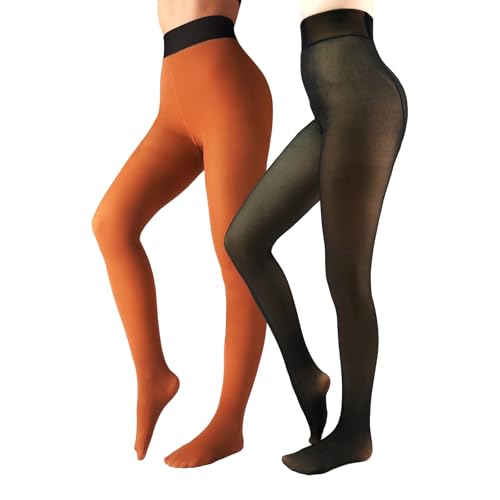 Image of X-CHENG Fleece Lined Tights Sheer Women - Fake Translucent Warm Pantyhose Leggings Sheer Thick Tights for Winter