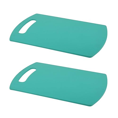 Image of SNKM - Chopping Cutting Board Plastic | with Handle | for Vegetables, Fruits, Meat, Fish, Cheese & Bread | Premium Food Grade, 100% BPA-Free, Dishwasher Safe | Medium, Turquoise Blue, Set of 2