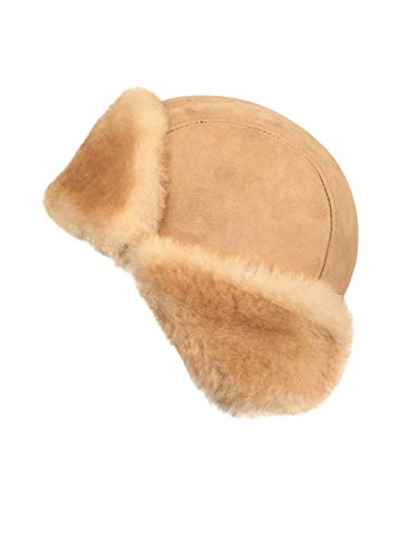 Image of Leather Aviator Shearling Ushanka Trapper Hat Russian Sheepskin Cap Real Fur Winter Hat with Ear Flaps for Men Women