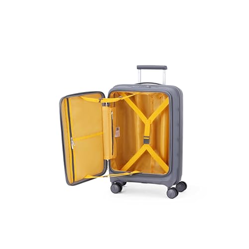 Image of American Tourister Bitbloc | Cabin Trolley Bag (55.5 cm) | 34 Ltrs | 360 8 Wheel Spinner | Hard Case | Recessed TSA Lock | 3 Years Global Warranty | Grey