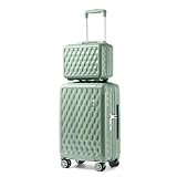 Somago Carry On Luggage 2 Piece 20 Inch Airline Approved PC ABS Hardside Lightweight Suitcase with Spinner Wheels YKK Zippers TSA Lock Corner Protection Ice Crackle Style (13"/20", Geyao Green)