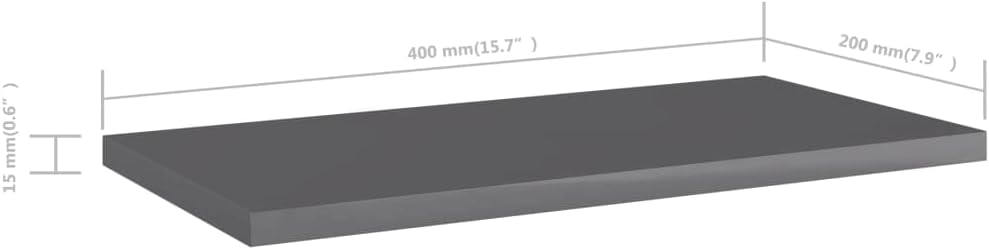 vidaXL Bookshelf Boards - Floating Shelf - High Gloss Gray - Engineered Wood - 15.7"x7.9"x0.6" - Modern Storage Solution - Set of 4