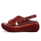 Suela de agarre flexible DZQQ Sandalias de Mujer Hechas a Mano a la Moda 2021 Zapatos de Verano Sandalias de cuña de Cuero Genuino Sandalias de Plataforma Informales con Punta Abierta para Mujer
