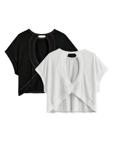 RoseSeek Women's 2 Packs Open Back Tops Criss Cross Cut Out Summer
