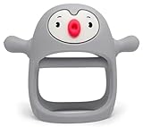 Yummy Baby Cute Penguin Teething Mitten for Babies, Easy to Hold, No-Drop Design, Silicone Baby Teether Toys, Relief from Teething Pain, Nipple Shaped Penguin Hands Comfort Gums (Gray)